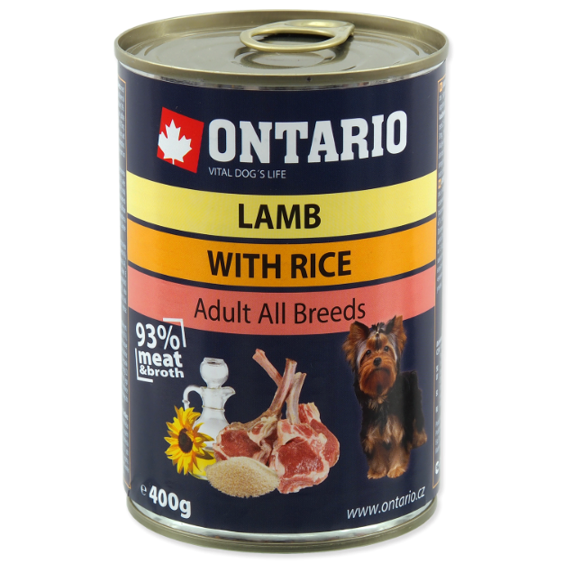 Konzerva ONTARIO Dog Lamb, Rice and Sunflower Oil 400g