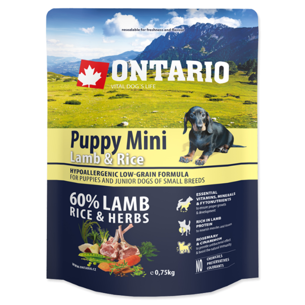 ONTARIO Puppy Mini Lamb & Rice 0,75kg