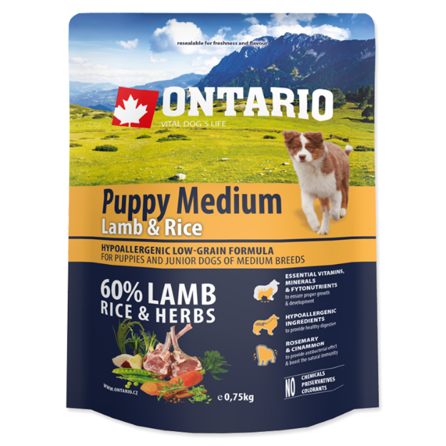 ONTARIO Puppy Medium Lamb & Rice 0,75kg