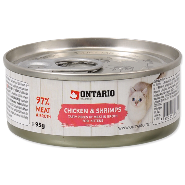 Konzerva ONTARIO Kitten Chicken Pieces + Shrimp 95g