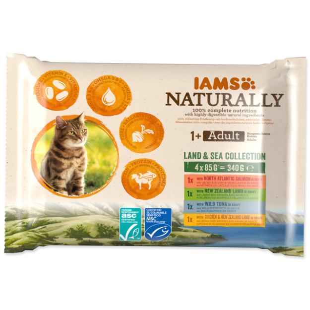 Kapsicky IAMS Cat Naturally výber z morských a suchozemských mas v omácce multipack 340g