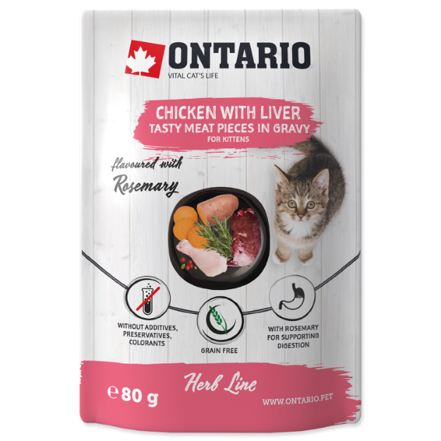 Obrázek Kapsička ONTARIO Cat Herb - Kitten Chicken with Liver, Sweet Potatoes, Rice and Rosemary 80g