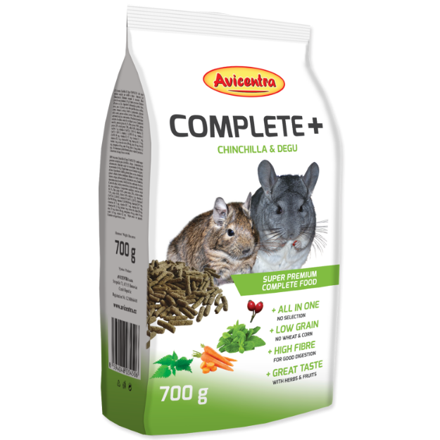 Obrázek Krmivo AVICENTRA COMPLETE+ pro činčily a osmáky degu 700 g